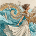 Göttin Am Küstenufer Mit Wellen Und Vögeln | Jugendstil | Stilrichtungen