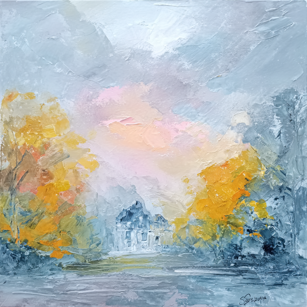 Herbstlandschaft Mit Haus Und Bunten Herbstbaeumen | Jugendstil | Stilrichtungen