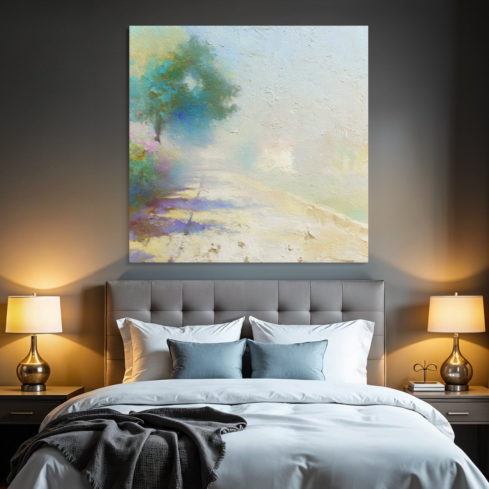 Impressionistische Landschaft Mit Pfad Und Blumen