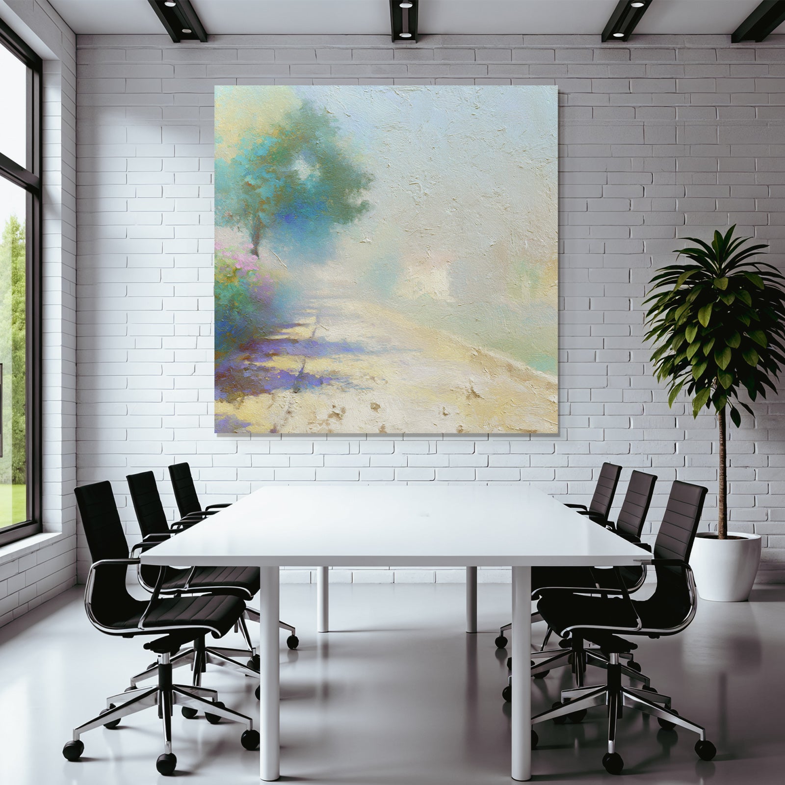 Impressionistische Landschaft Mit Pfad Und Blumen