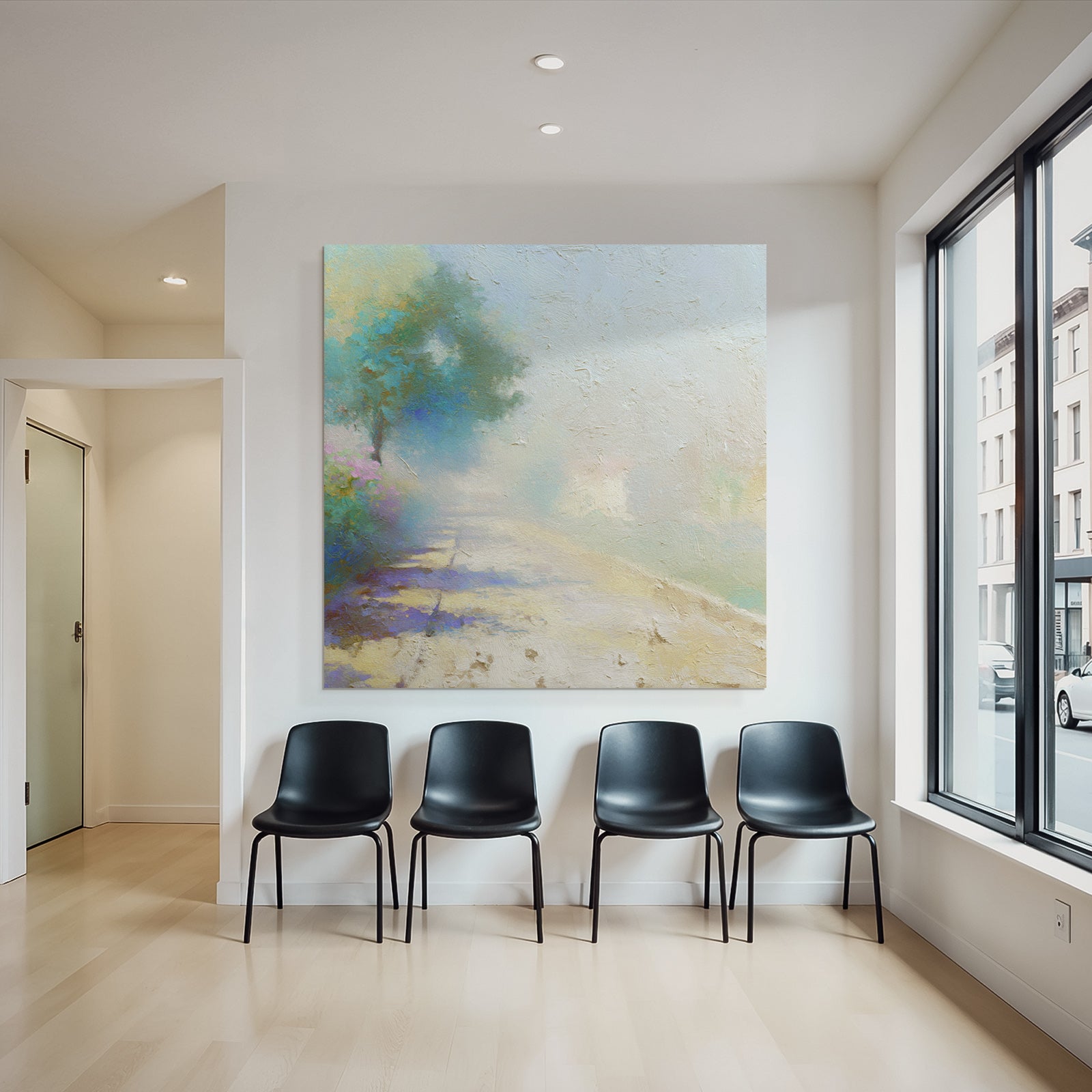Impressionistische Landschaft Mit Pfad Und Blumen