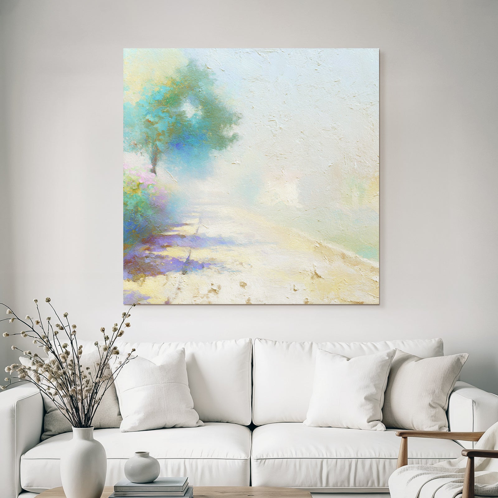 Impressionistische Landschaft Mit Pfad Und Blumen