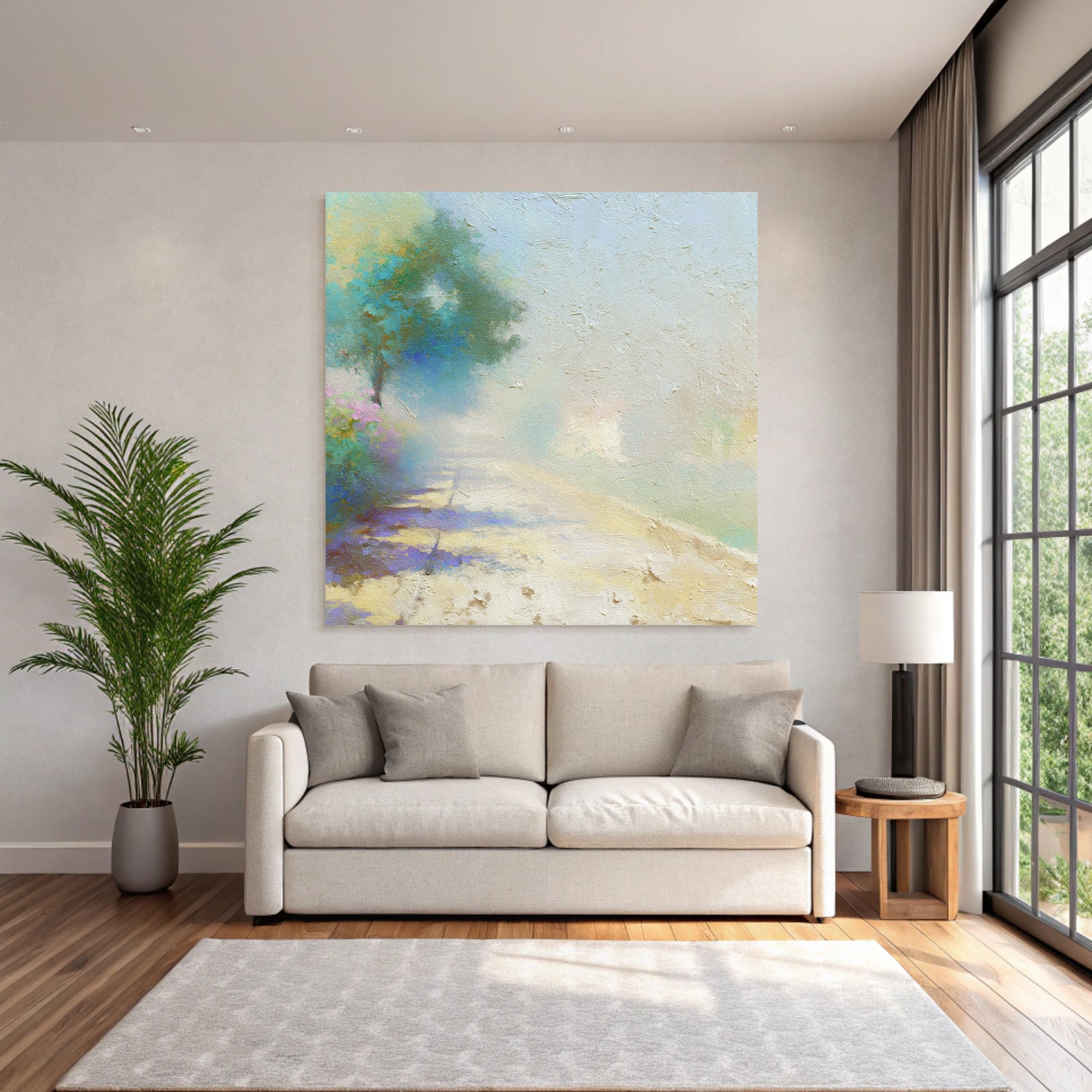 Impressionistische Landschaft Mit Pfad Und Blumen