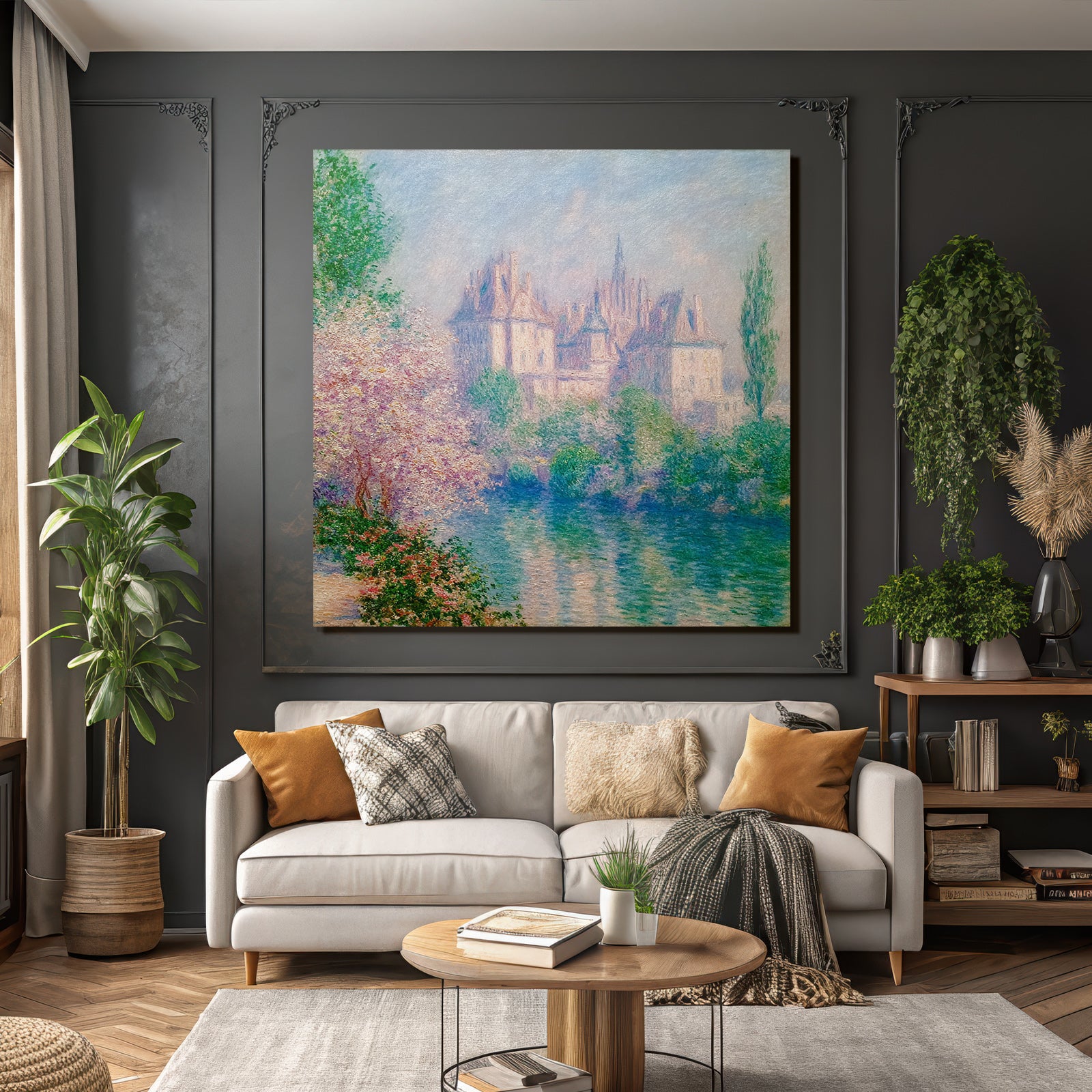 Impressionistische Schlossansicht Am Flussufer