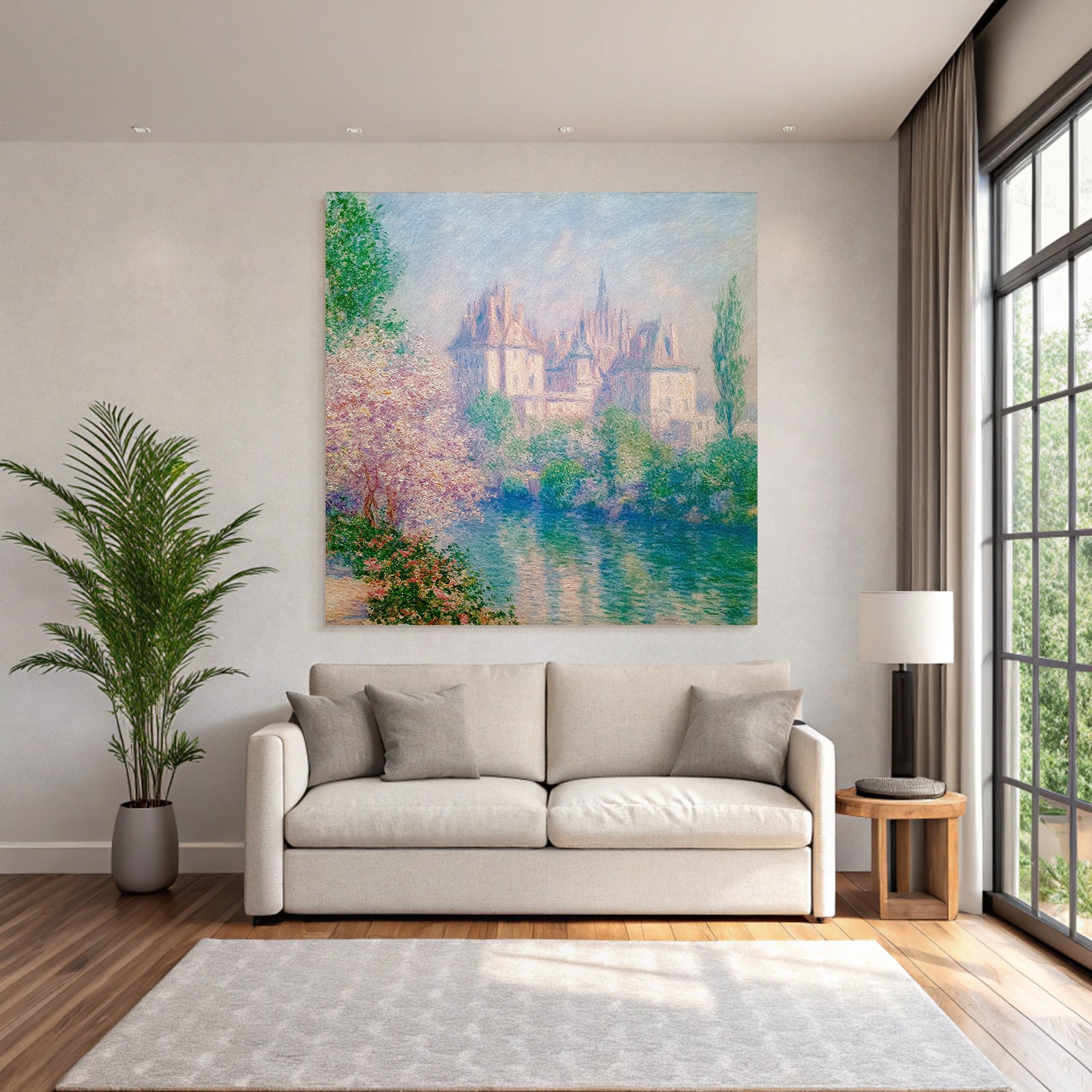 Impressionistische Schlossansicht Am Flussufer