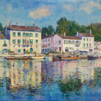 Impressionistische Uferlandschaft Mit Haeusern Grünen Läden Und Wasserspiegelung | Jugendstil | Stilrichtungen