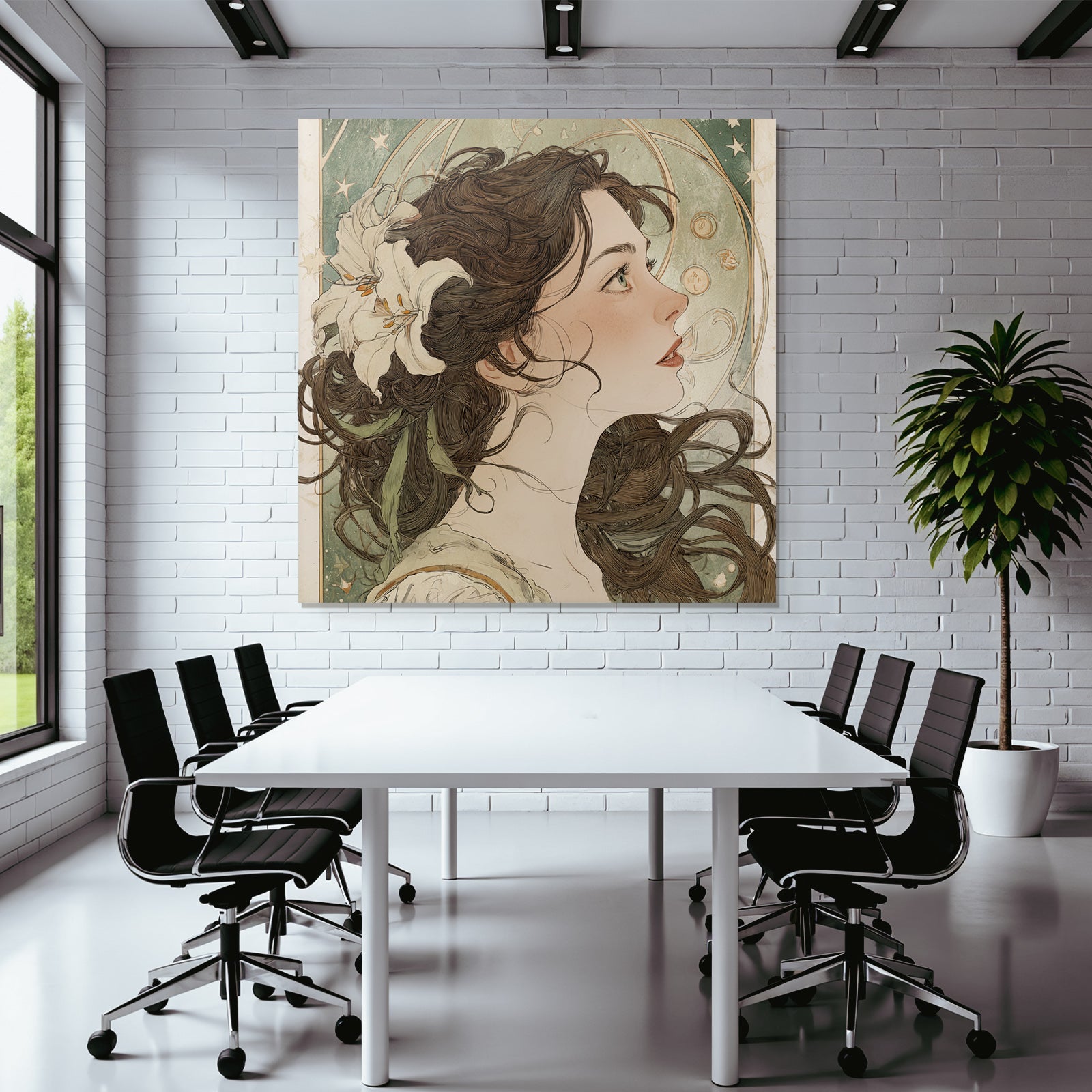 Junge Frau Mit Weisser Blume Und Sternenhintergrund