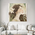 Junge Frau Mit Weisser Blume Und Sternenhintergrund