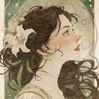 Junge Frau Mit Weisser Blume Und Sternenhintergrund | Jugendstil | Stilrichtungen