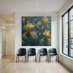 Stilisierte Irisblumen In Gold Und Türkis Auf Dunklem Hintergrund