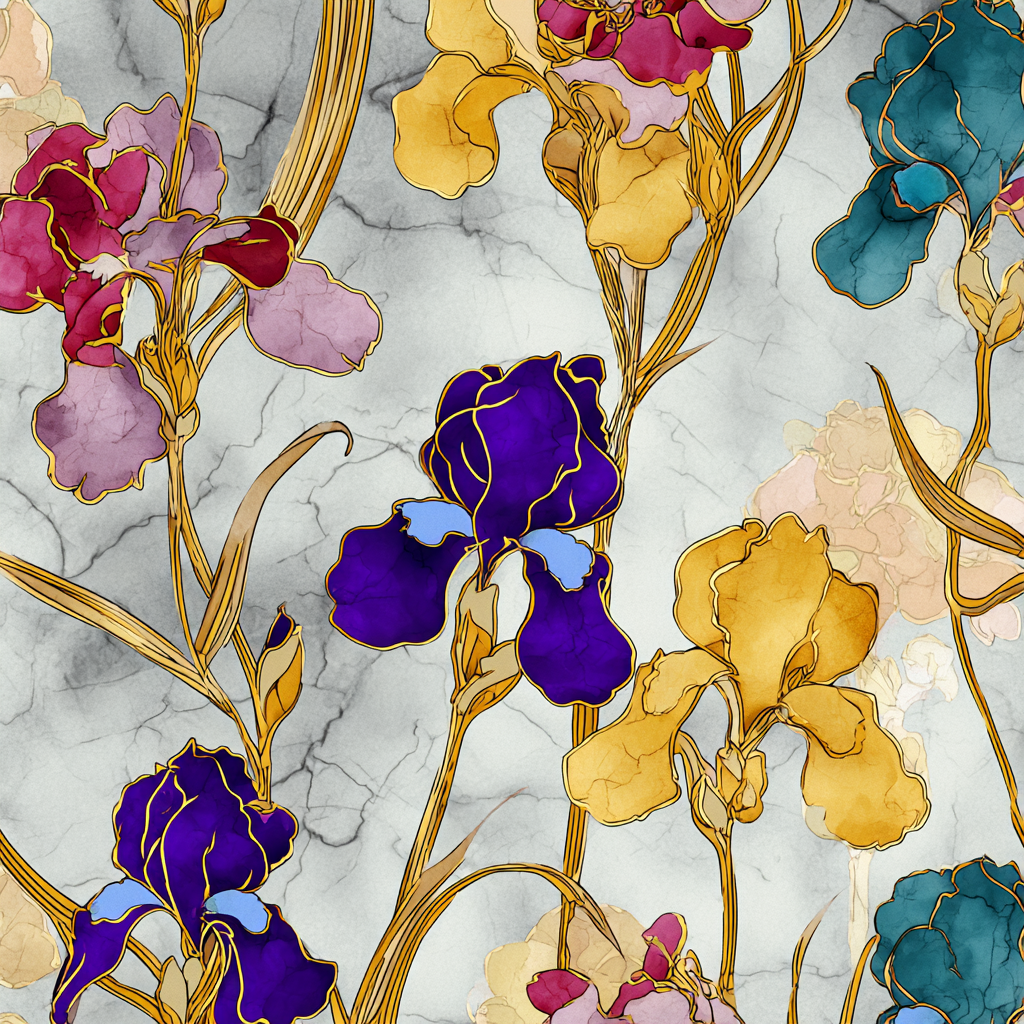 Stilisiertes Irisblumenmuster In Pastellfarben | Jugendstil | Stilrichtungen