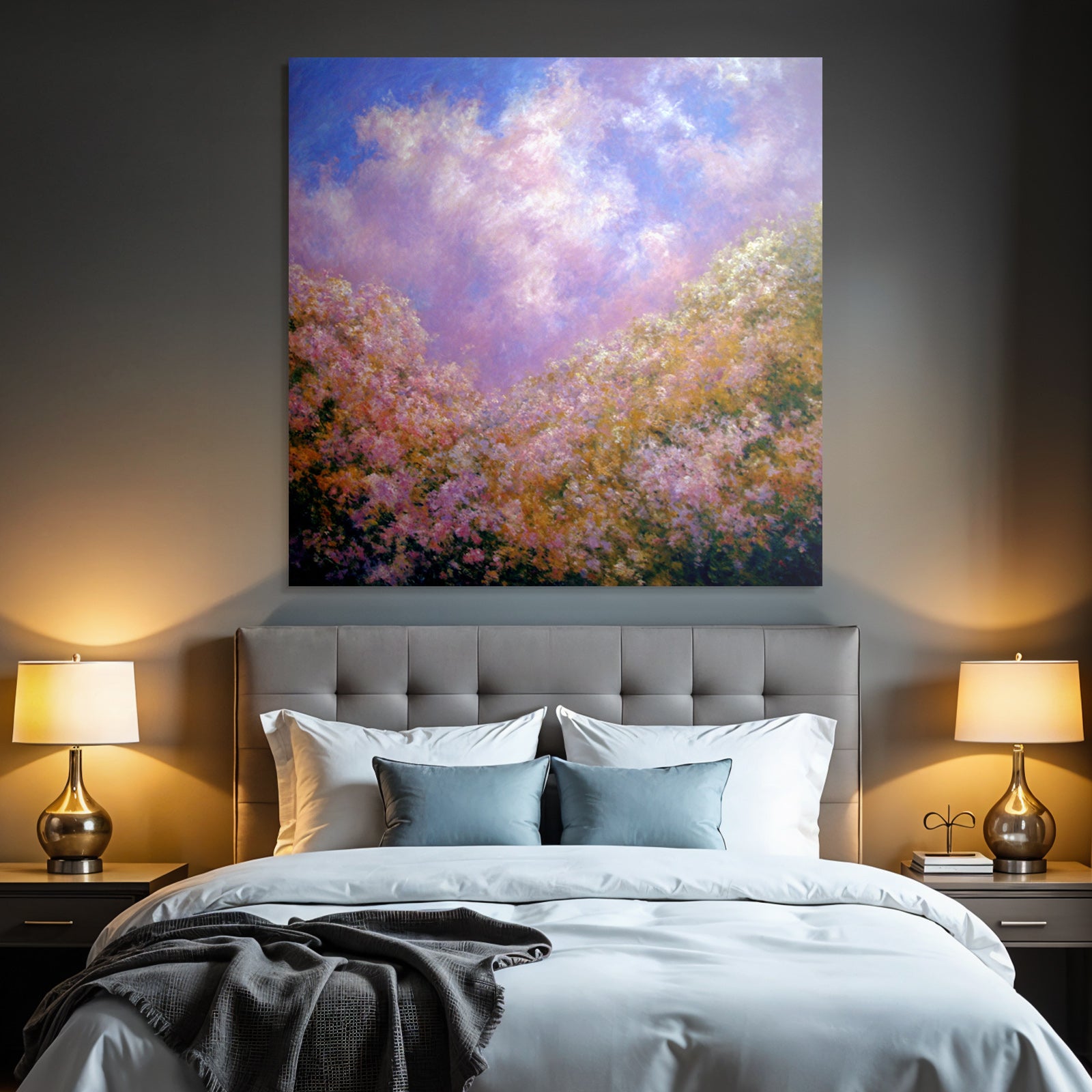 Traumhafte Blumenwiese Unter Pastellfarbenem Wolkenhimmel