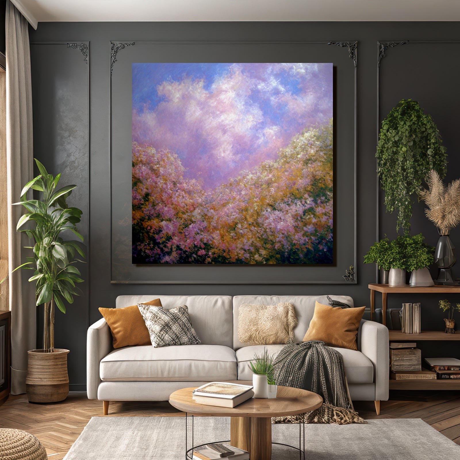 Traumhafte Blumenwiese Unter Pastellfarbenem Wolkenhimmel