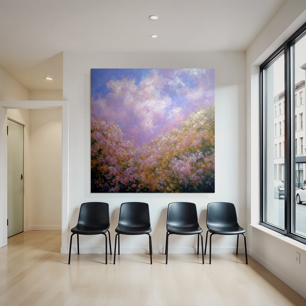 Traumhafte Blumenwiese Unter Pastellfarbenem Wolkenhimmel