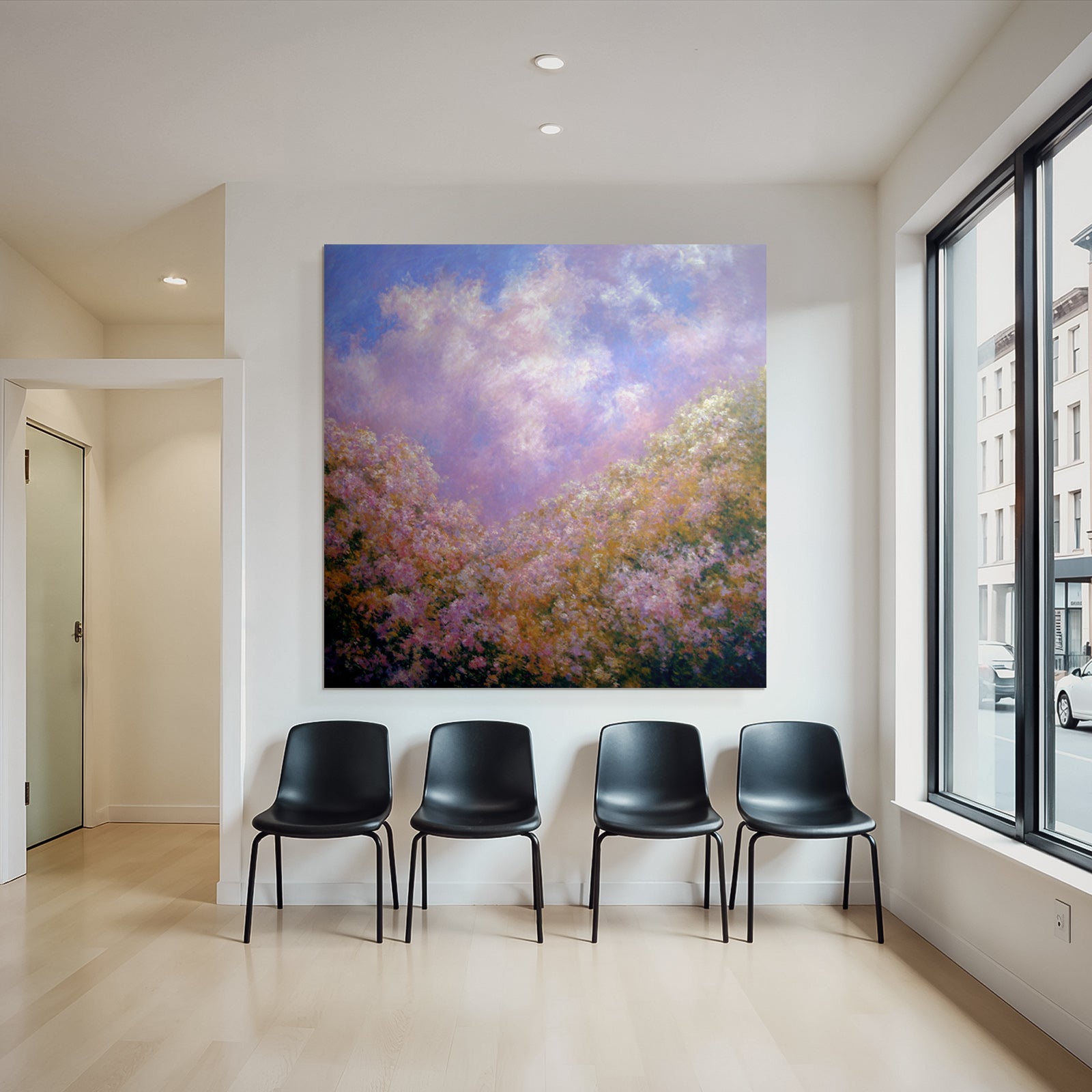 Traumhafte Blumenwiese Unter Pastellfarbenem Wolkenhimmel