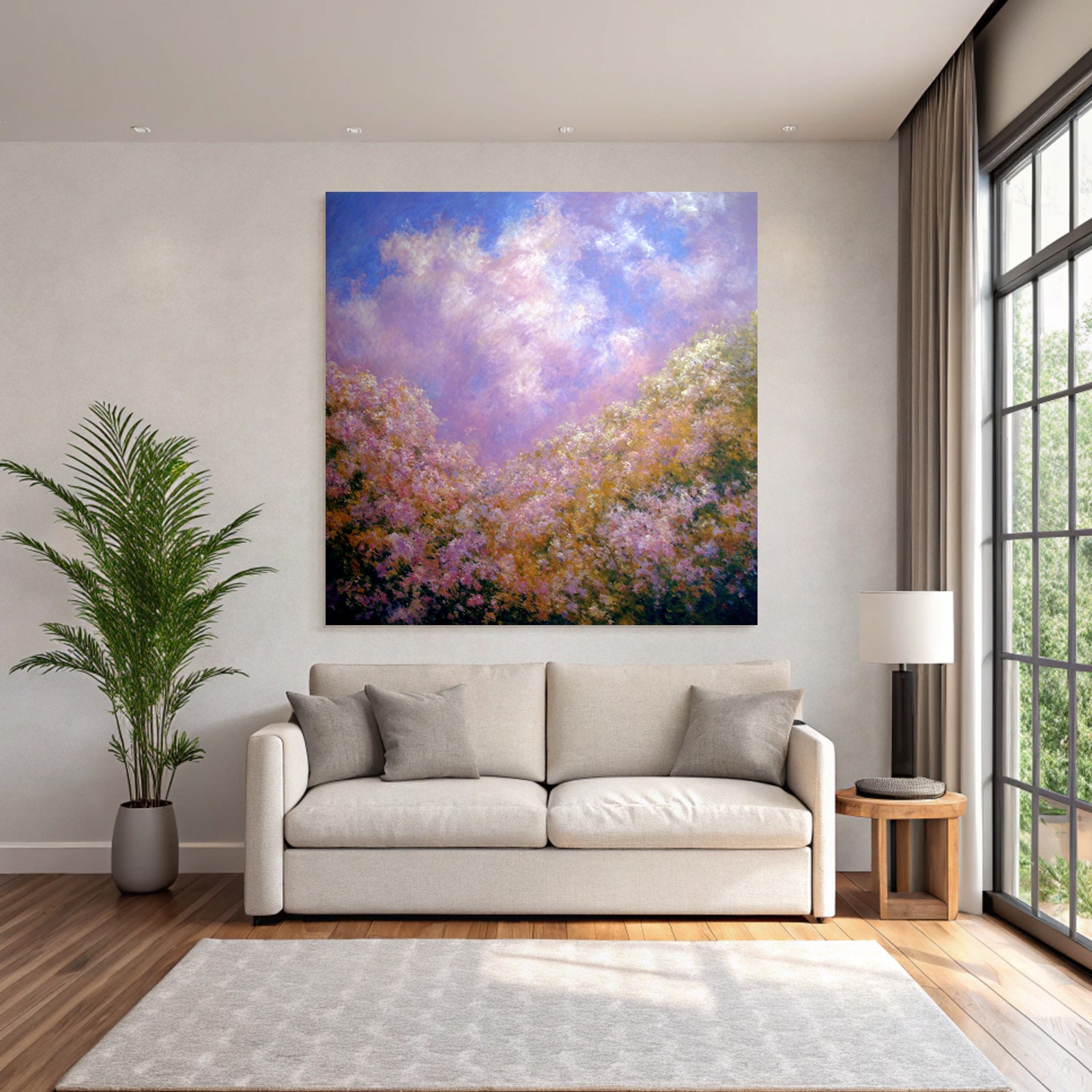 Traumhafte Blumenwiese Unter Pastellfarbenem Wolkenhimmel