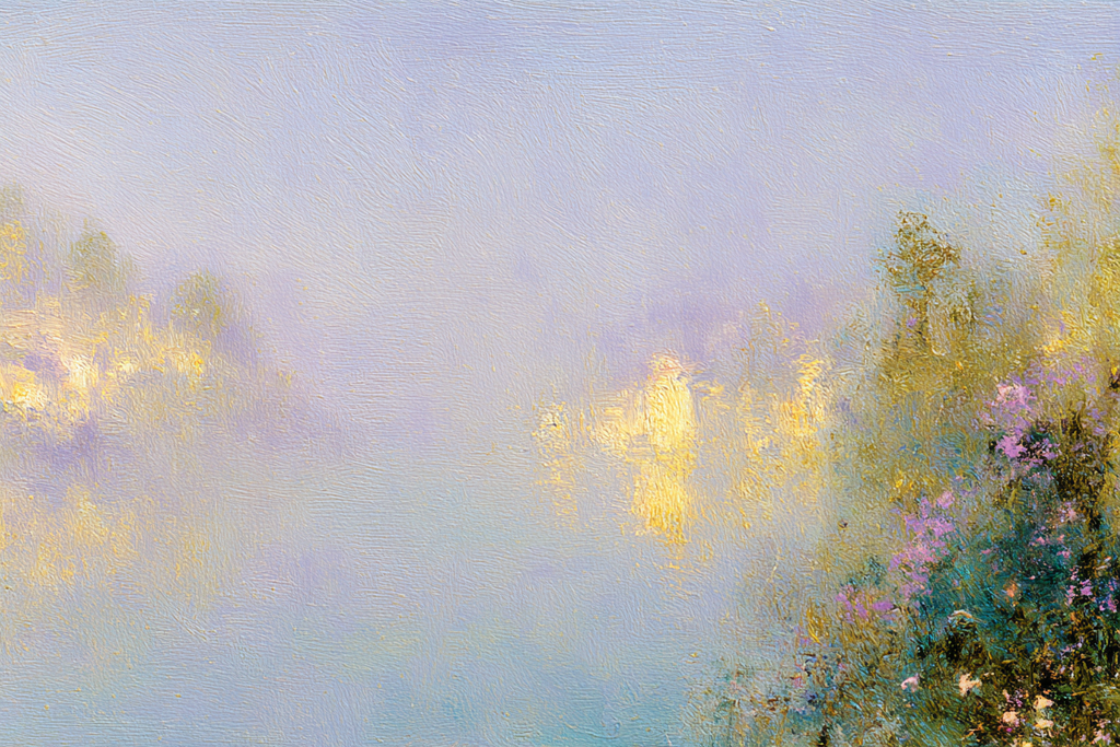 Abstrakte Impressionistische Landschaft Mit Wasser Und Vegetation In Blau Violett Und Gelbtönen | Jugendstil | Stilrichtungen