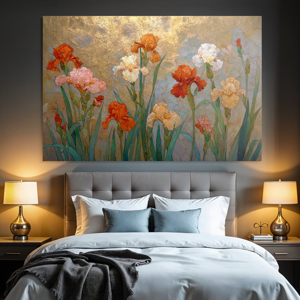 Bunte Iris Auf Goldenem Hintergrund