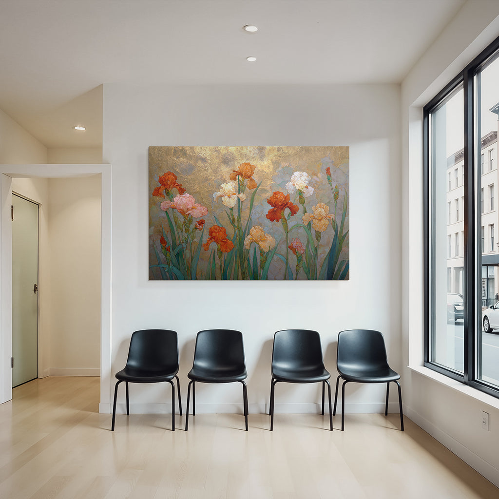 Bunte Iris Auf Goldenem Hintergrund