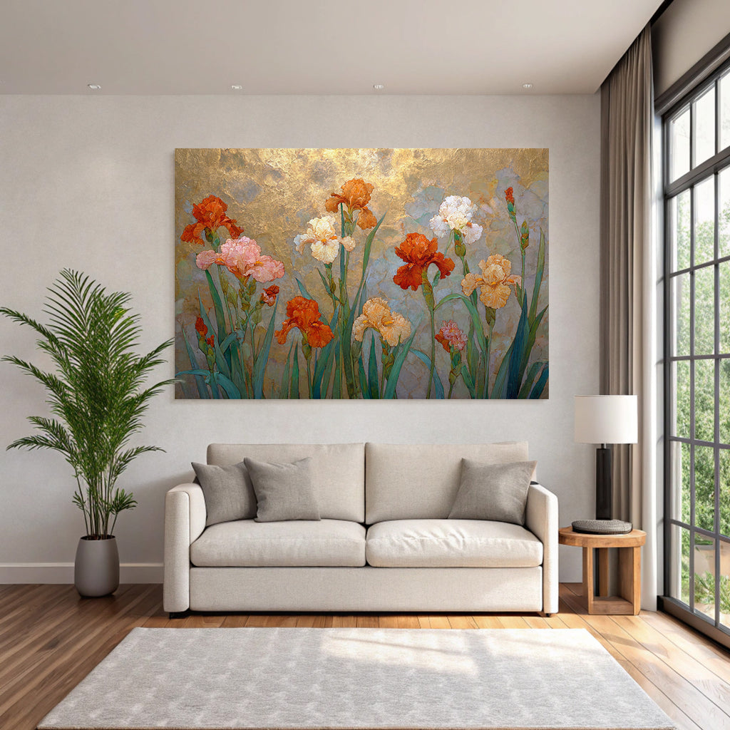Bunte Iris Auf Goldenem Hintergrund