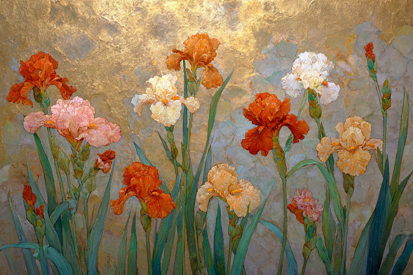 Bunte Iris Auf Goldenem Hintergrund | Jugendstil | Stilrichtungen
