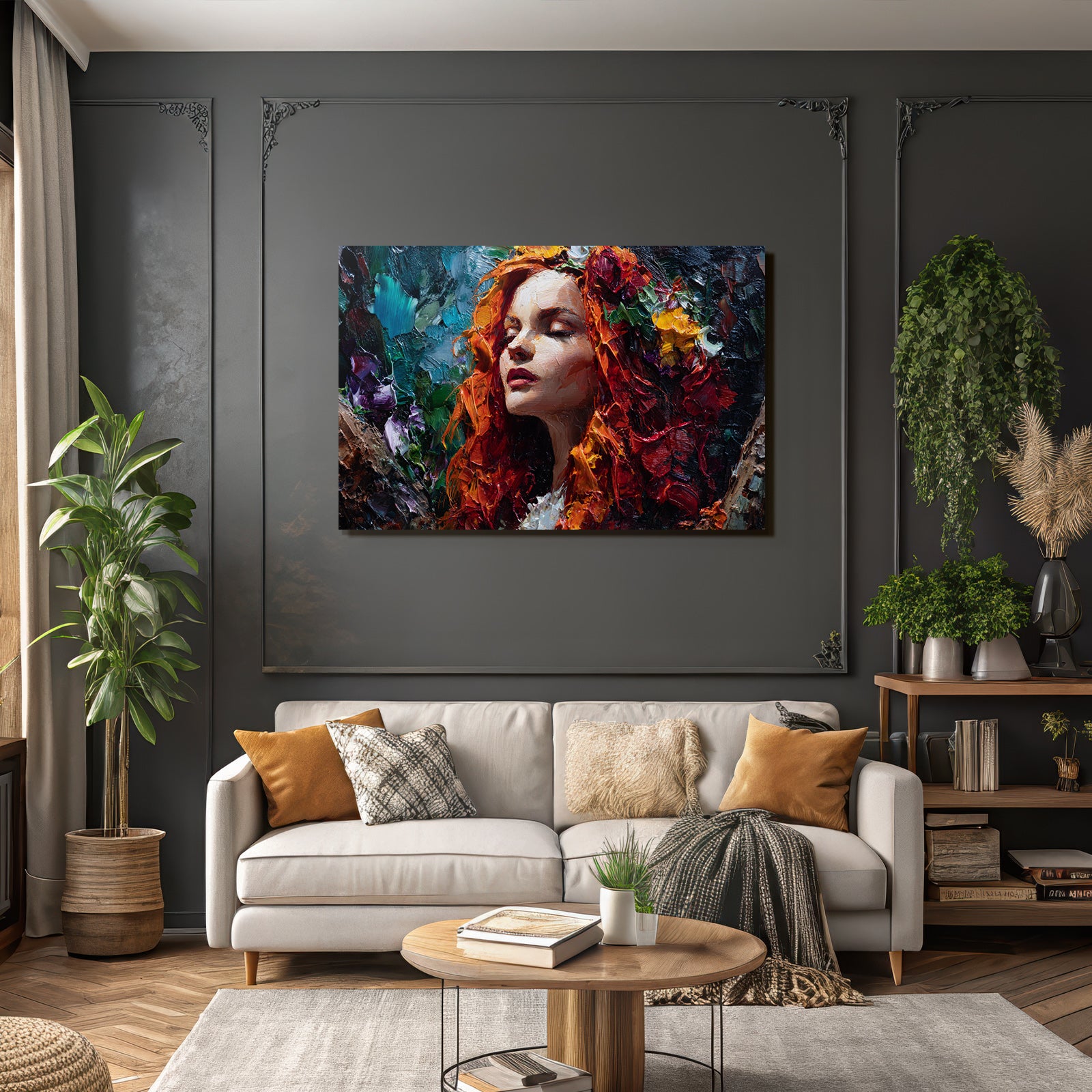 Buntes Portrait Mit Blumen Und Naturverbundenheit