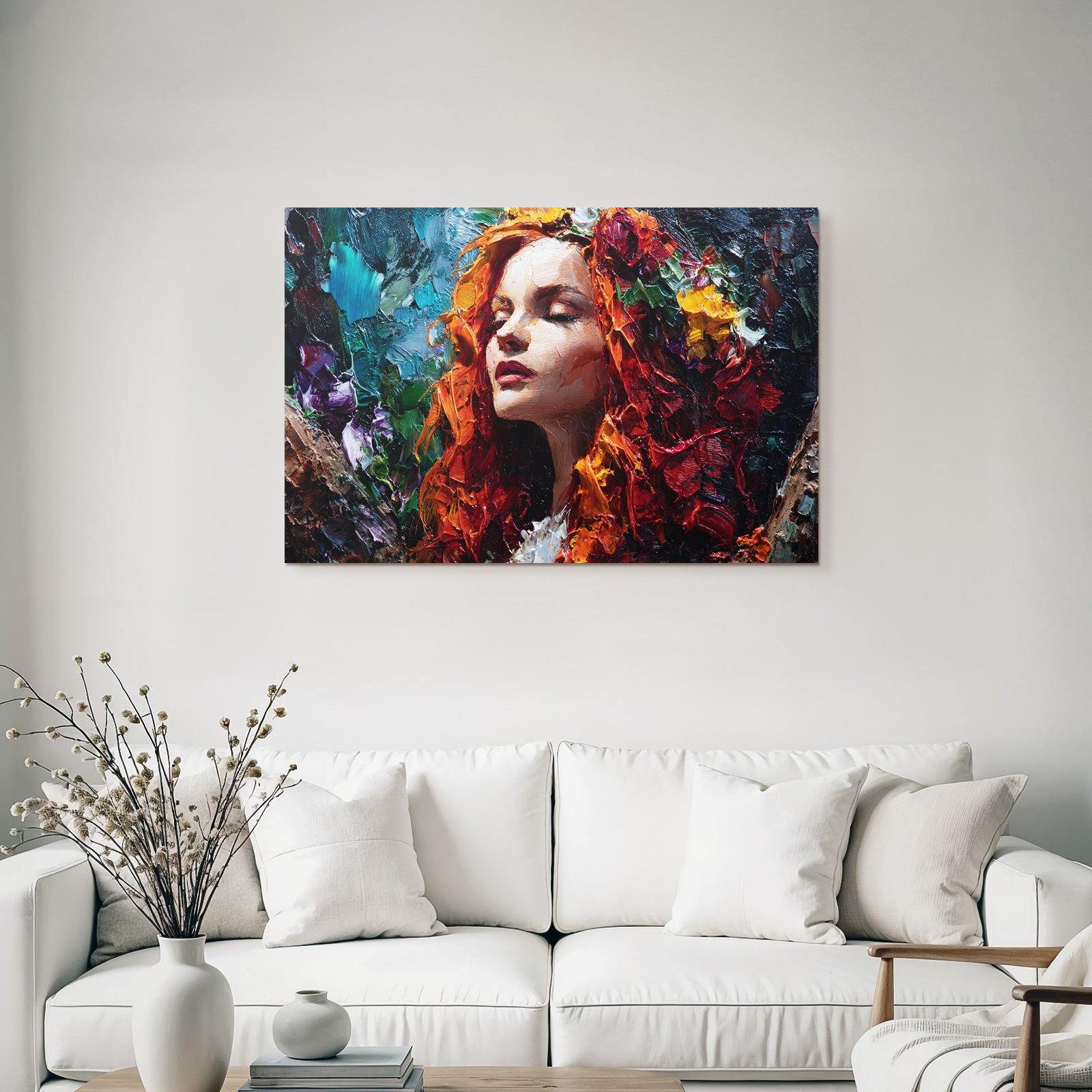 Buntes Portrait Mit Blumen Und Naturverbundenheit
