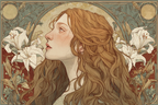 Frau Mit Fliessendem Haar Und Weissen Lilien Im | Jugendstil | Stilrichtungen