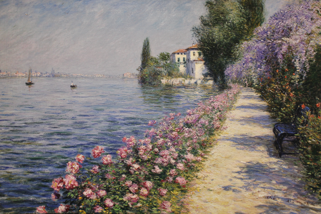 Idyllischer Weg Am Wasser Mit Blüten Booten Und Haus | Jugendstil | Stilrichtungen