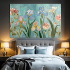Illustration Von Bunten Blumen Und Iris Auf Türkisfarbenem Hintergrund
