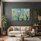 Illustration Von Bunten Blumen Und Iris Auf Türkisfarbenem Hintergrund