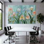 Illustration Von Bunten Blumen Und Iris Auf Türkisfarbenem Hintergrund