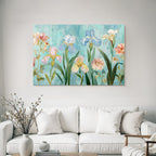 Illustration Von Bunten Blumen Und Iris Auf Türkisfarbenem Hintergrund