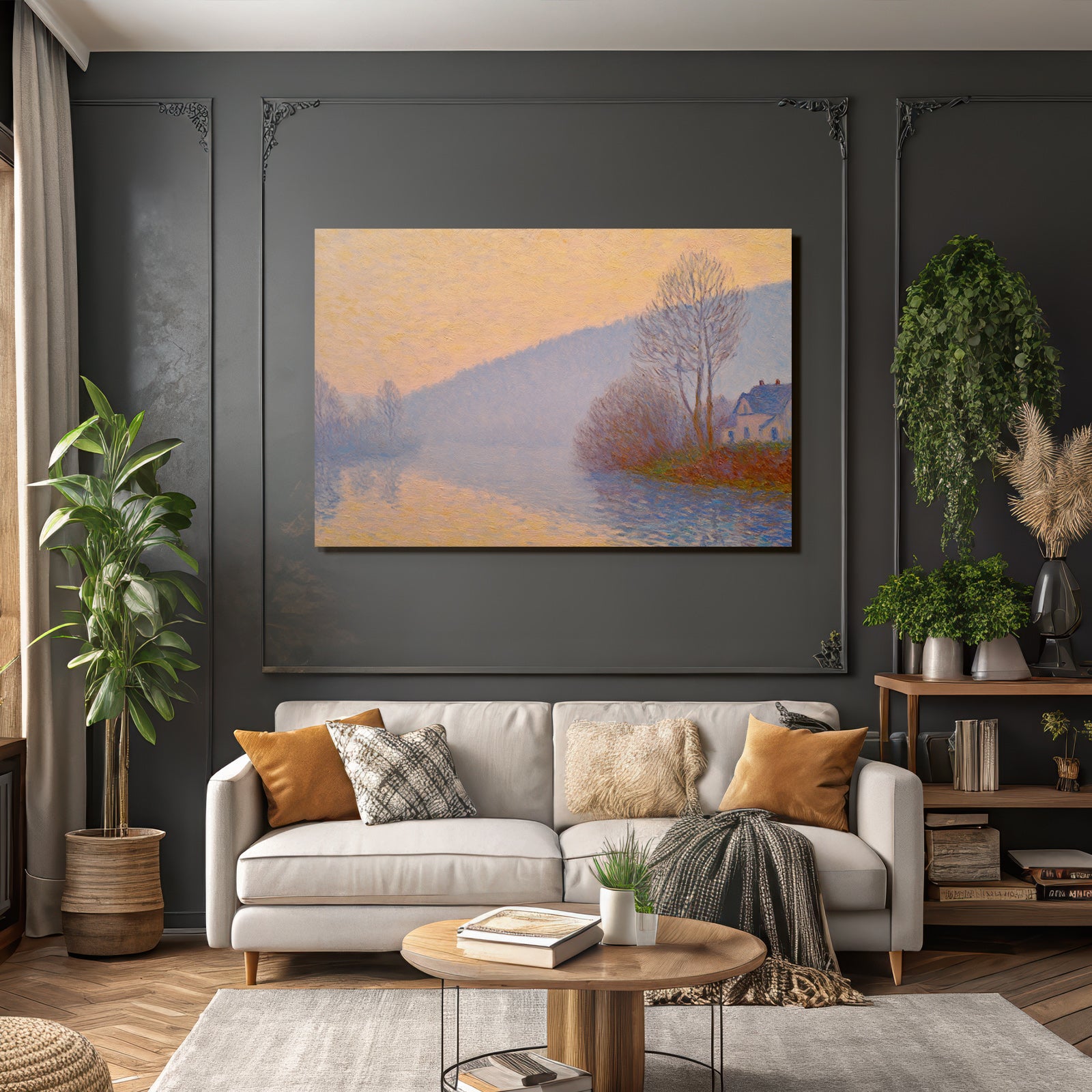 Impressionistische Landschaft Mit Baeumen Und Fluss