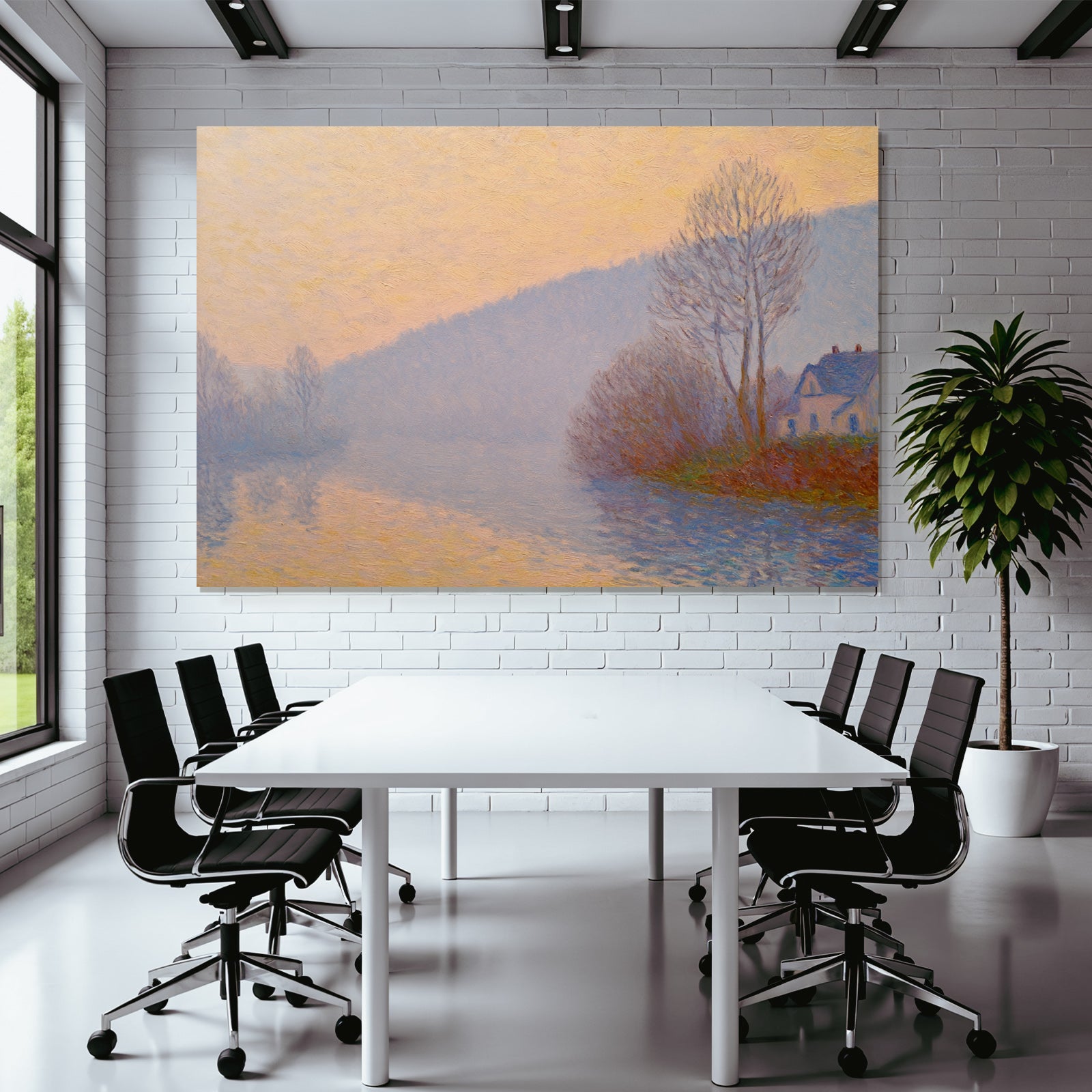 Impressionistische Landschaft Mit Baeumen Und Fluss