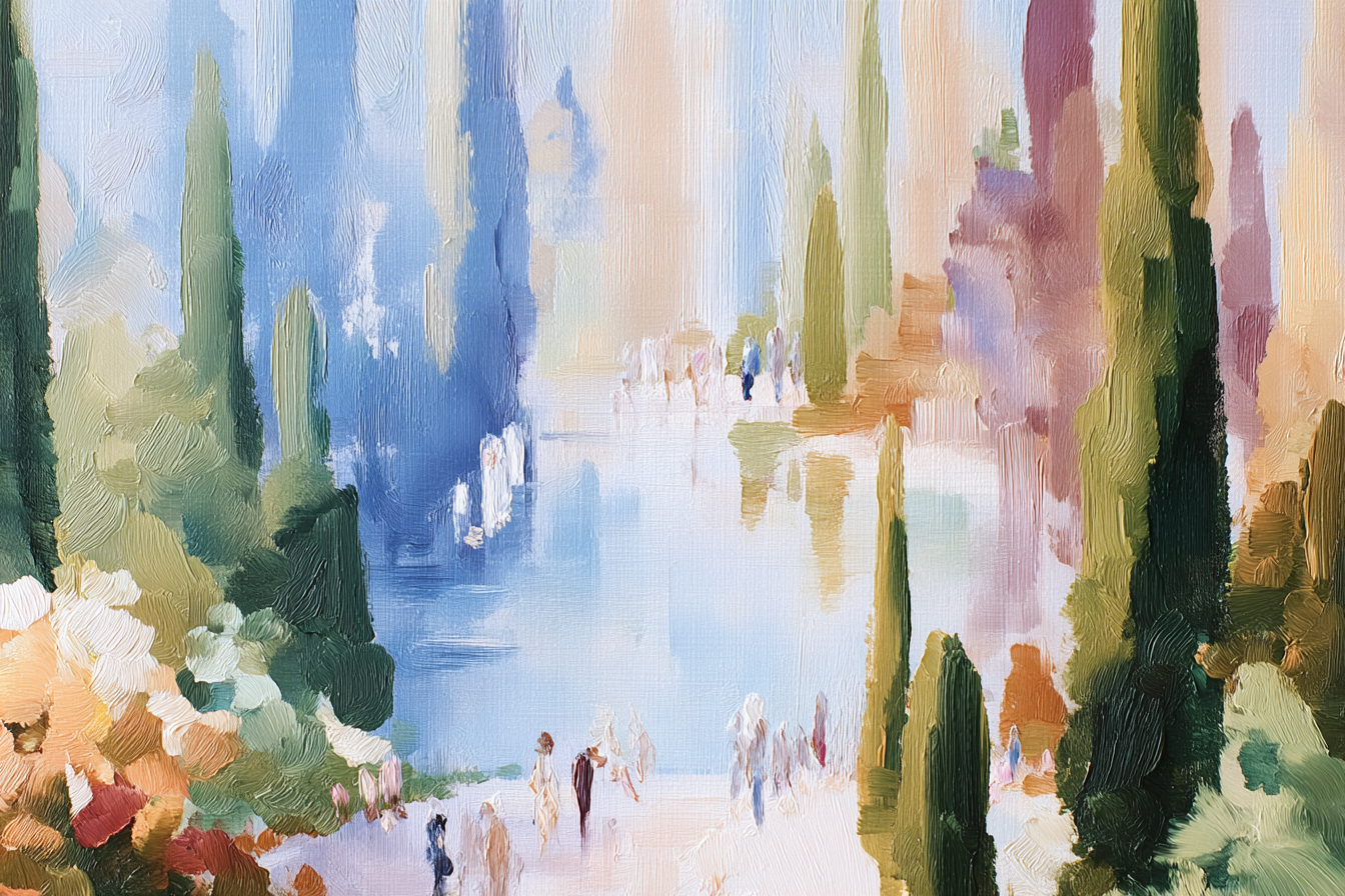 Impressionistische Seeuferlandschaft Mit Baeumen Und Spaziergängern | Jugendstil | Stilrichtungen