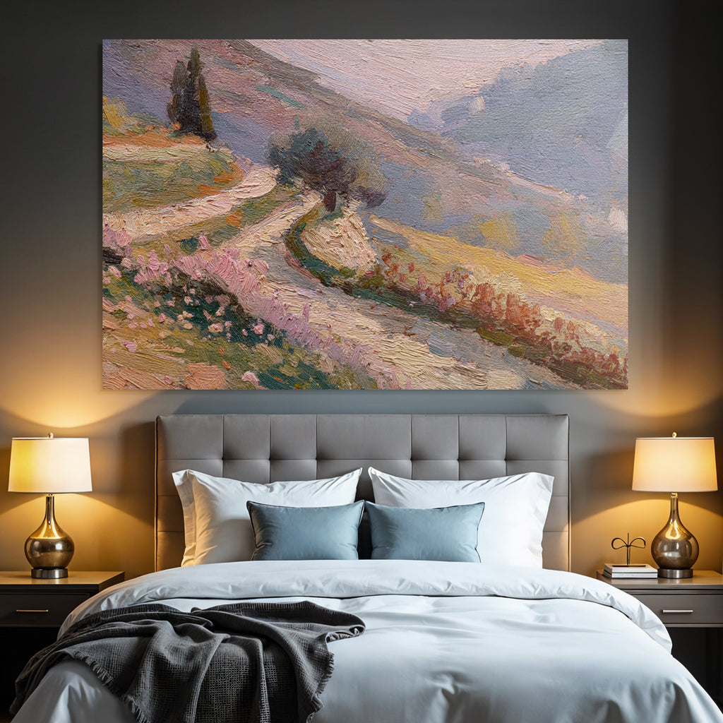 Impressionistischer Pfad Durch Vertraeumte Landschaft Mit Pastellfarbenen Blumen