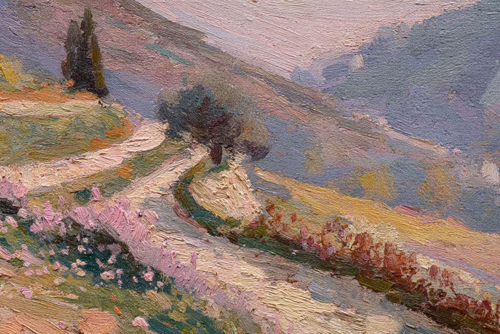 Impressionistischer Pfad Durch Vertraeumte Landschaft Mit Pastellfarbenen Blumen | Jugendstil | Stilrichtungen