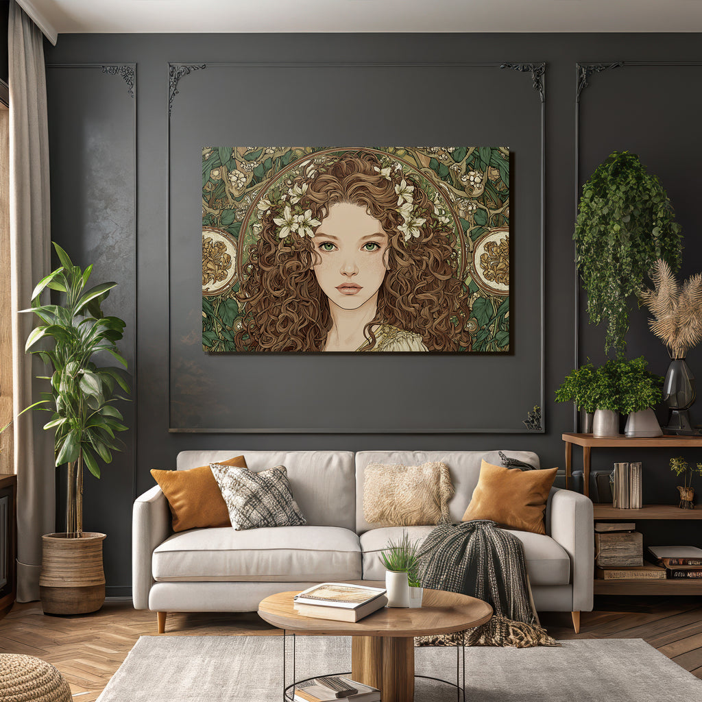 Junge Frau Mit Lockigem Haar Und Blumen