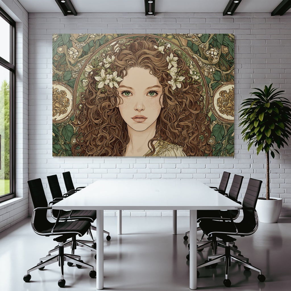 Junge Frau Mit Lockigem Haar Und Blumen