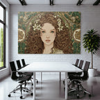 Junge Frau Mit Lockigem Haar Und Blumen