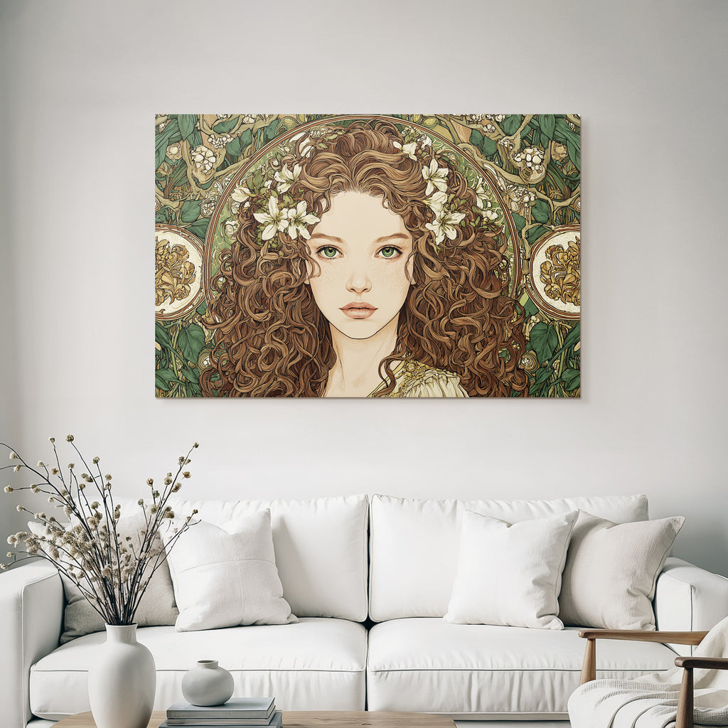 Junge Frau Mit Lockigem Haar Und Blumen