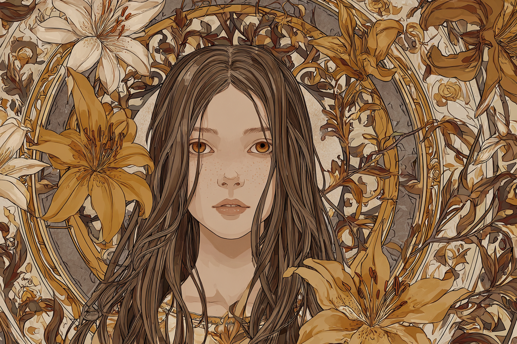 Mädchen Mit Langen Haaren Umgeben Von Blumen | Jugendstil | Stilrichtungen