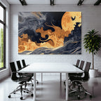 Mystische Stadt Unter Wirbelnden Wolken Und Goldenem Mond