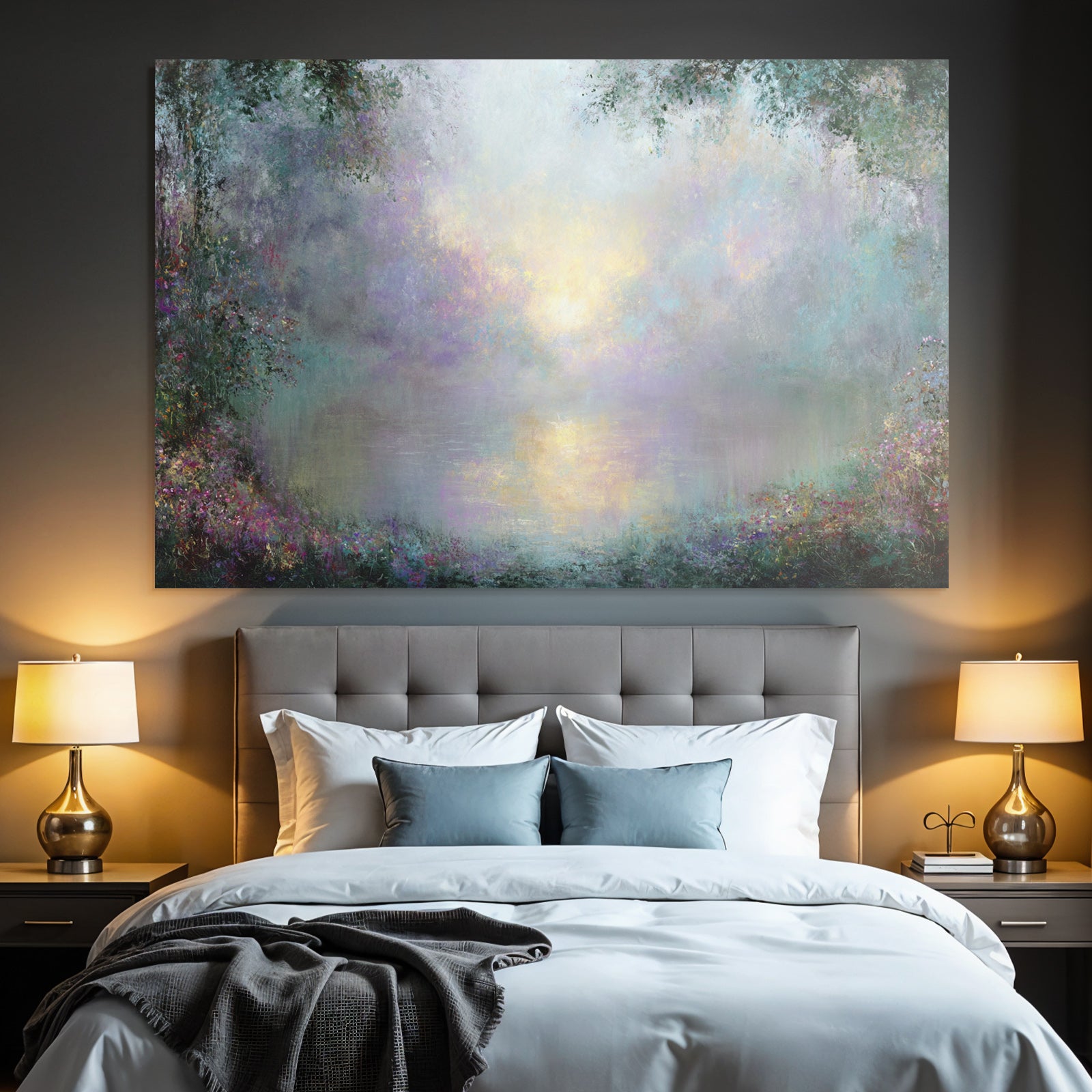 Neblige Impressionistische Landschaft Mit Ruhigem See