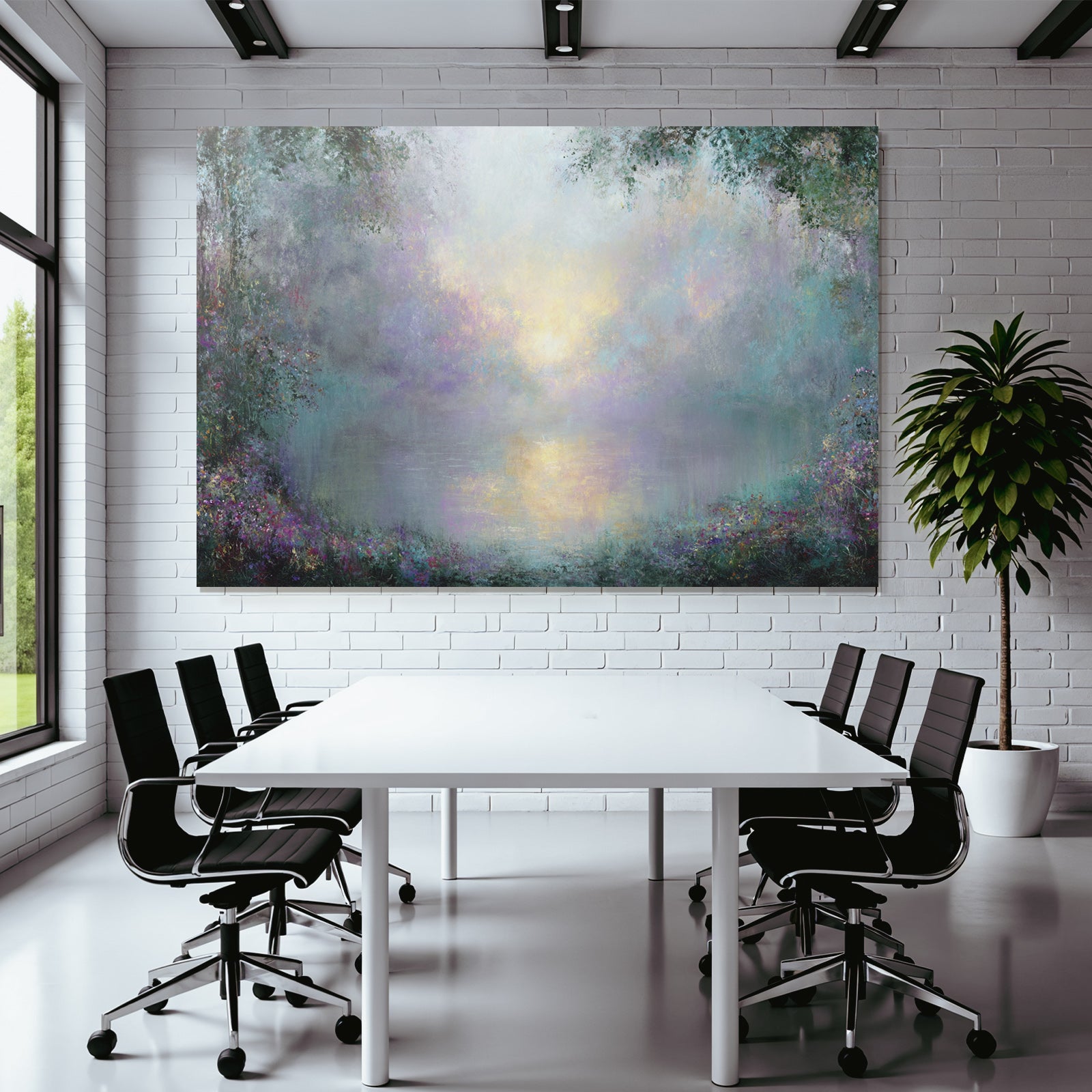 Neblige Impressionistische Landschaft Mit Ruhigem See