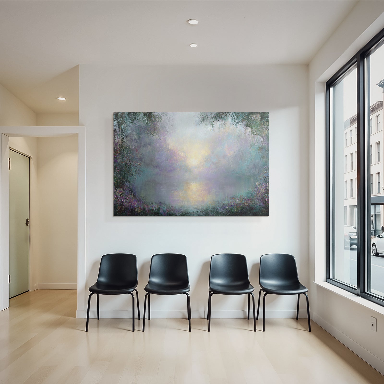 Neblige Impressionistische Landschaft Mit Ruhigem See