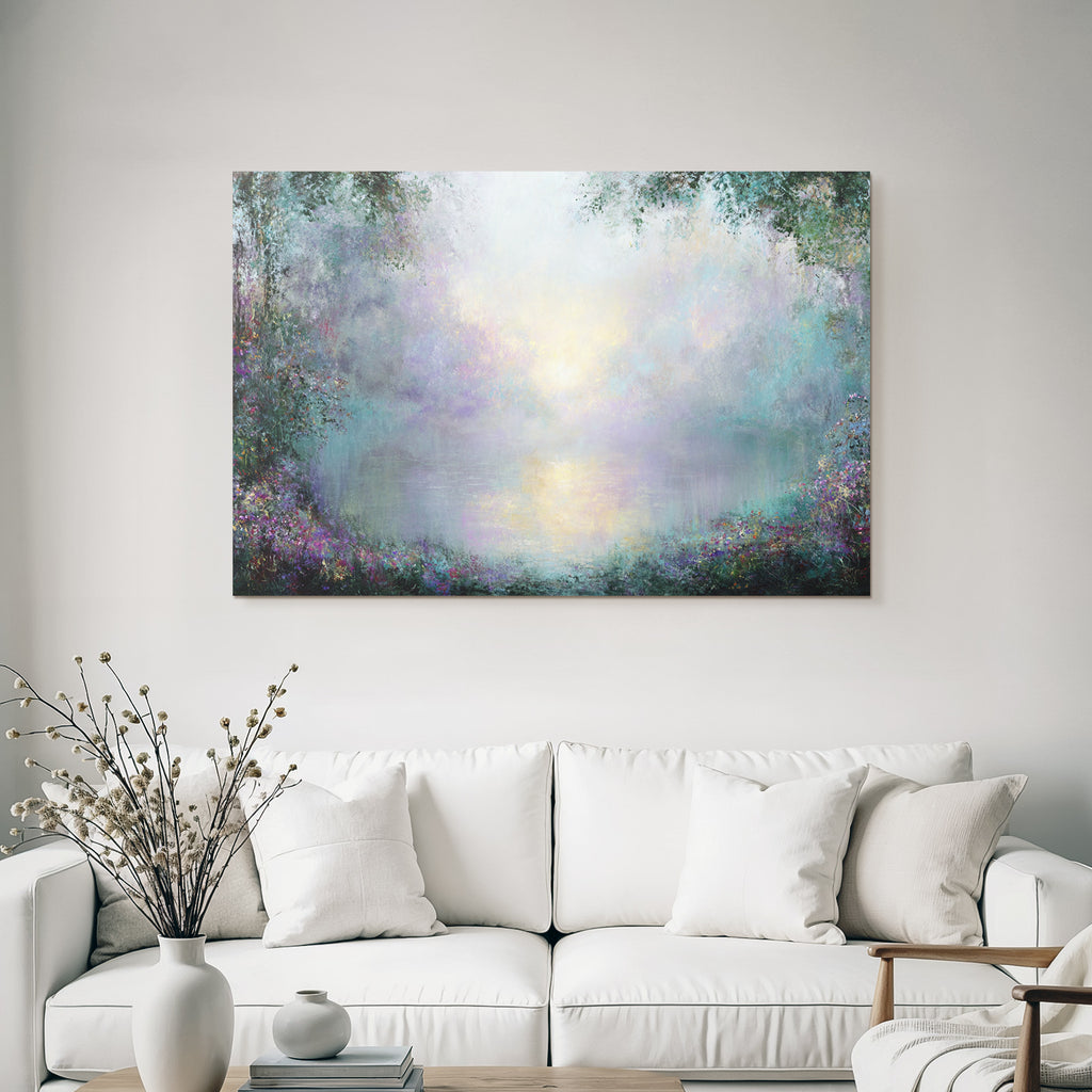Neblige Impressionistische Landschaft Mit Ruhigem See