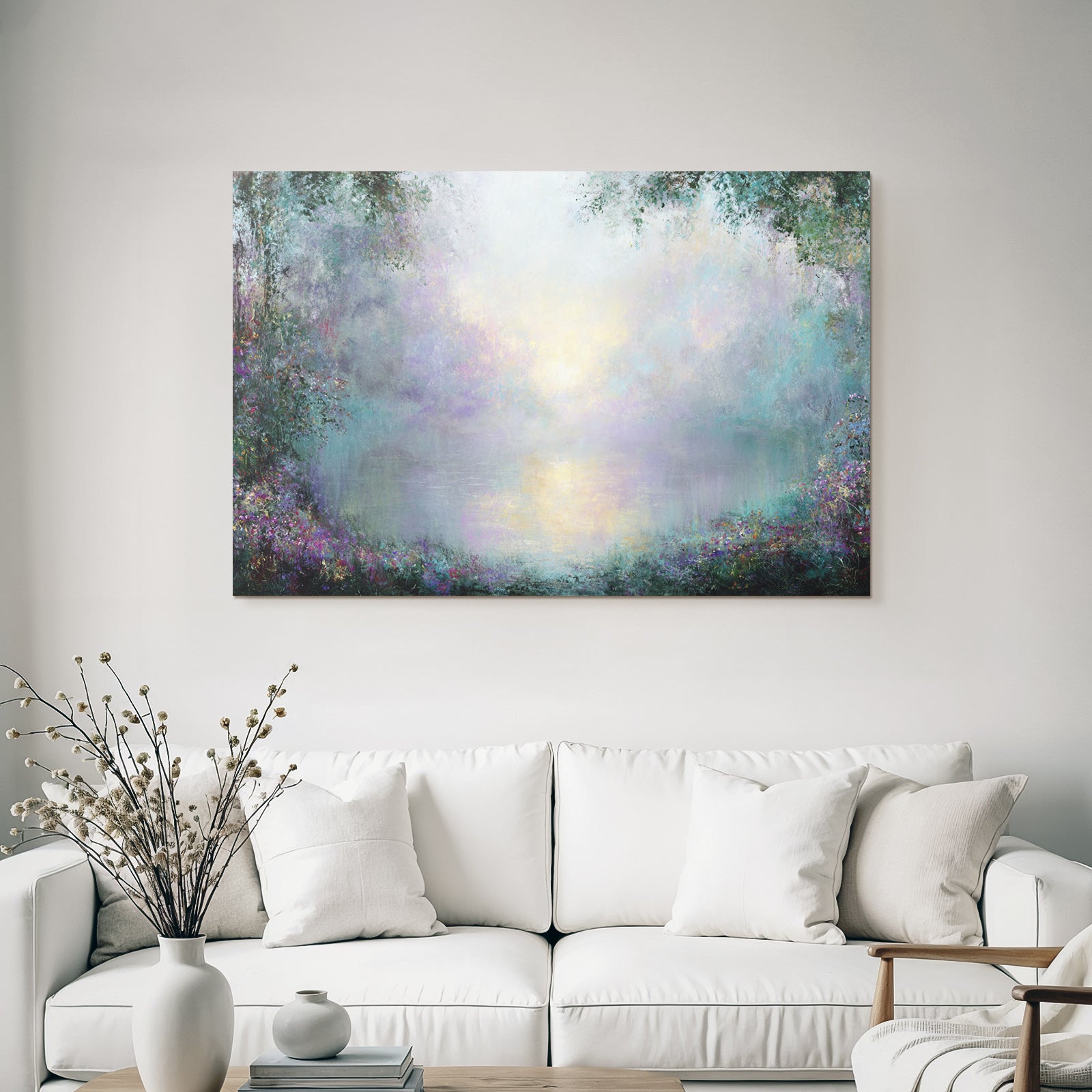 Neblige Impressionistische Landschaft Mit Ruhigem See