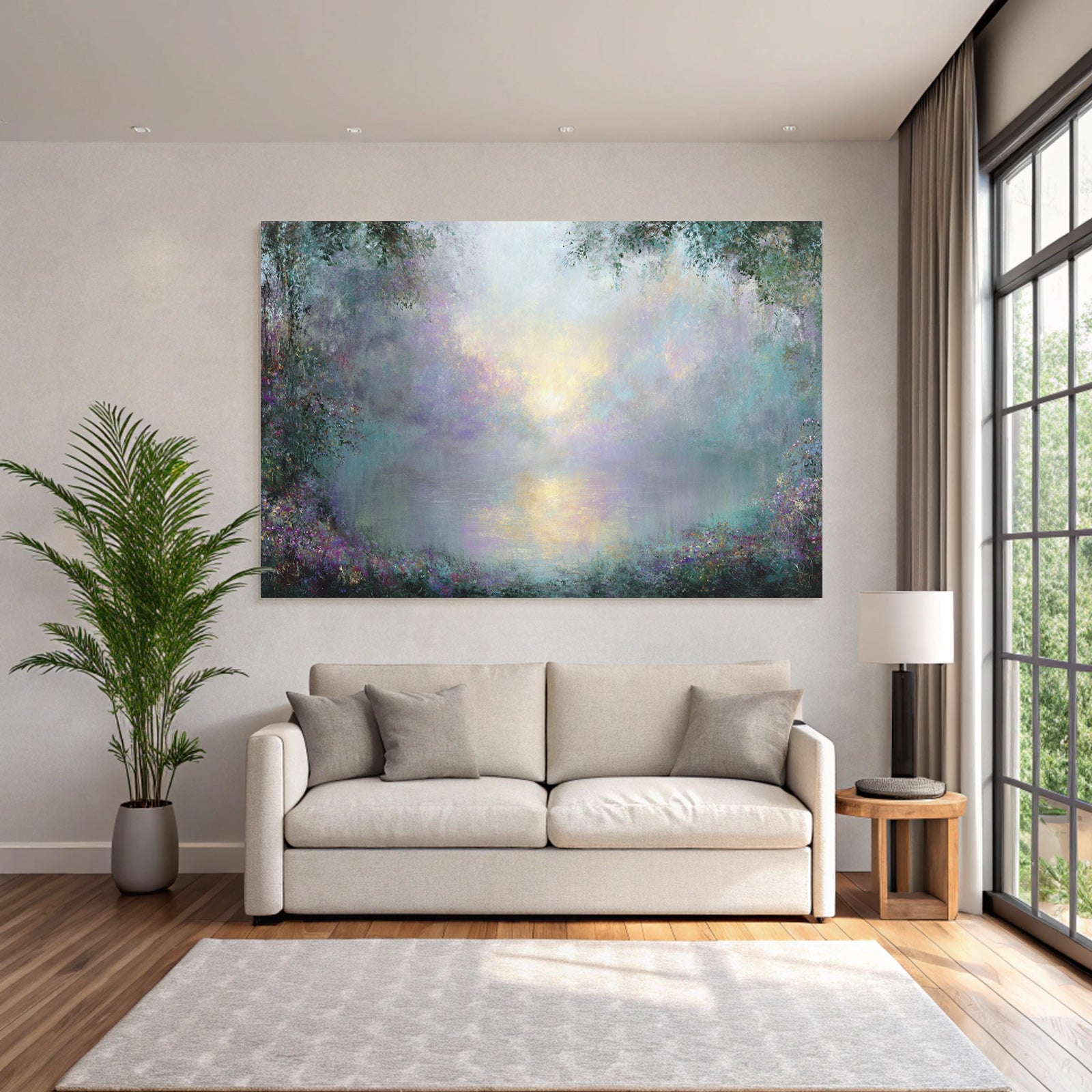 Neblige Impressionistische Landschaft Mit Ruhigem See